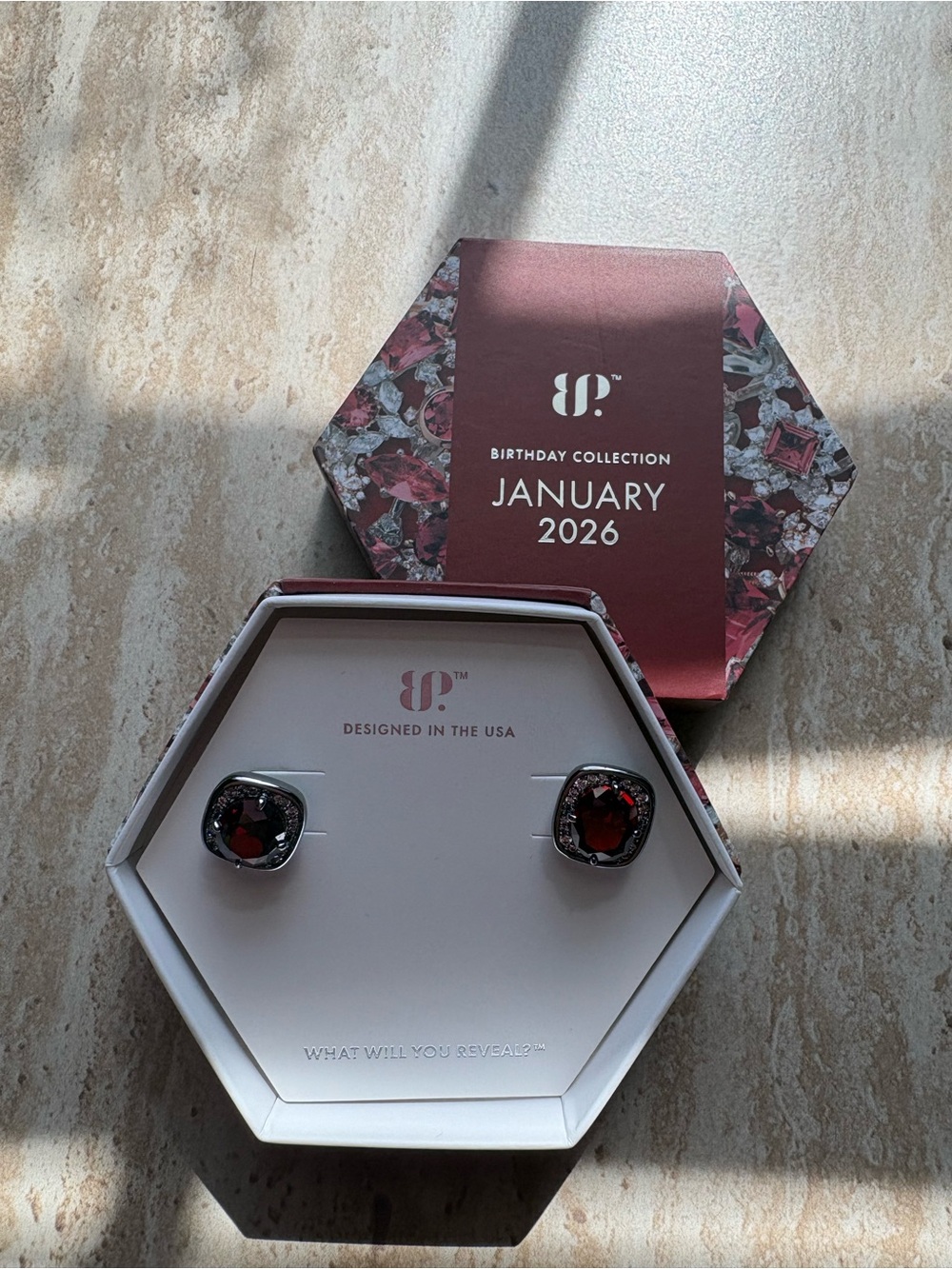 bp Garnet Red Cushion Crystal Stud Earrings
